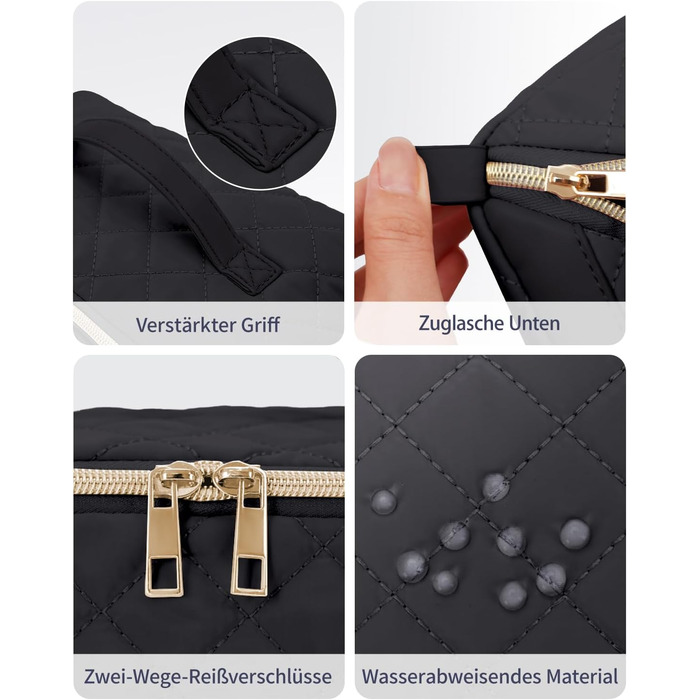 Чорна косметичка для подорожей Wandering Nature з відділенням для пензлів, велика, водонепроникна, з перегородкою та ручкою (патендована)