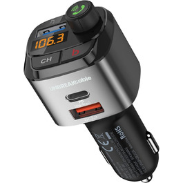 Bluetooth FM-трансмітер UNBREAKcable для авто, адаптер з зарядкою PD3.0 і QC3.0, підсилювач басів, гучний зв'язок, підтримка Siri та Google Assistant