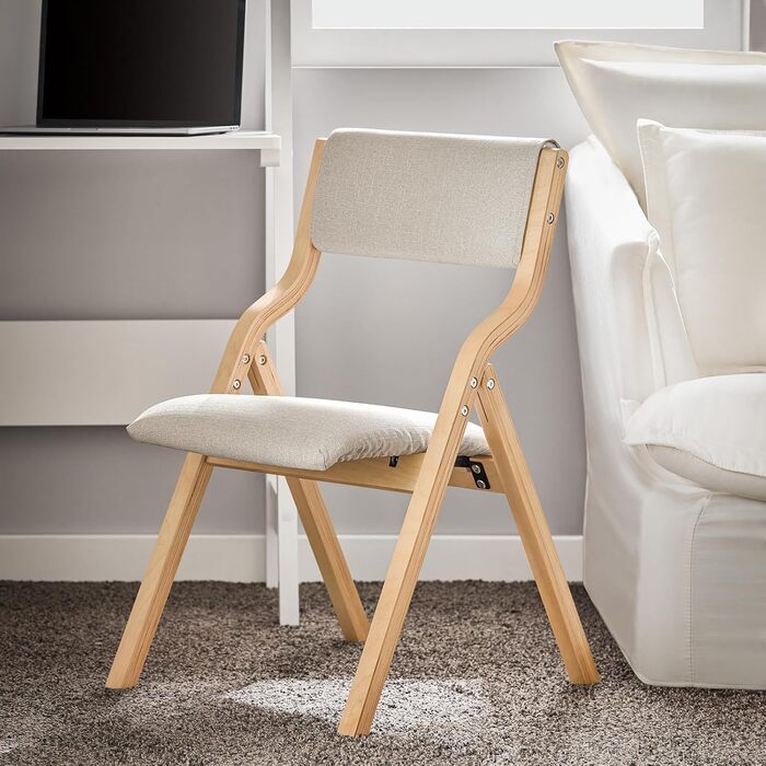SoBuy FST40-W Folding Chair Kitchen Chair with Padded Seat and Backrest white (Grey)