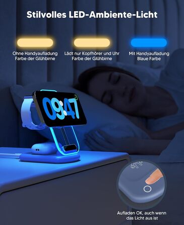 Підставка для зарядки MagSafe 3-в-1 для iPhone 17/16/15/14/13/12 Pro Max/Air/Plus/Pro та Apple Watch 10/9, AirPods 3/2/Pro (блакитна)