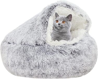 YUDANSI Cat Bed, 40cm Covered Dog Bed Cat Cave Bed Donut for Kittens Puppies, Plush Faux Fur Nest Fluffy Dog Bed Round Dog Cushion Dog Sofa Cat Bed for Cats and Small Dogs