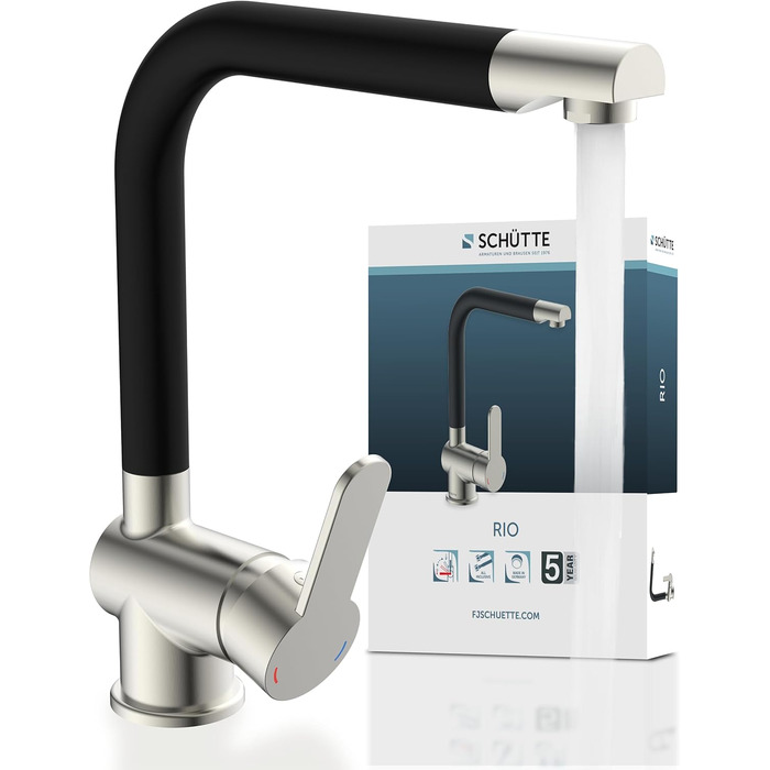 Змішувач кухонний SCHÜTTE RIO 360° з високим виливом, чорний матовий (нержавіюча сталь), для однієї/двох мийок