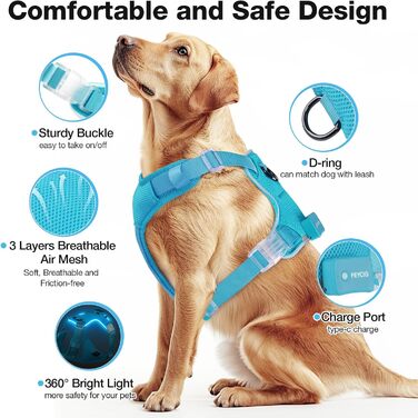 Світлодіодна шлейка для собак з підсвічуванням LED, перезаряджувана, для малих, середніх та великих собак, світловідбиваюча, регульована, XL (Чорний, Medium)