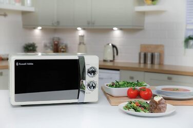 Мікрохвильова піч Russell Hobbs RHMM701C, 17 л, 700 Вт, кремовий колір, 5 рівнів потужності, таймер, функція розморожування