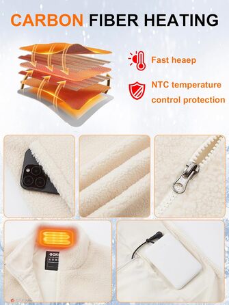 Жіноча флісова електрична жилетка Gokozy з 11 зонами обігріву та акумулятором 7.4V, Sherpa, тепла та затишна жилетка для осені та зими, колір Off-White
