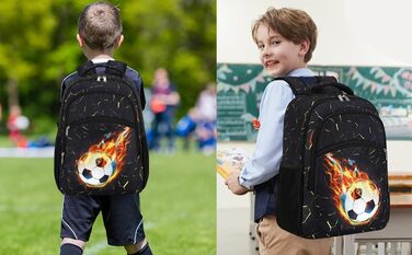 Дитячий рюкзак для школи LOIDOU: безпечний, легкий, з принтом полум'я/футбол, для хлопчиків та дівчаток