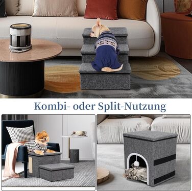 Сходинки для собак Upgrade XL, сірі, 90x35x43 см, 3 сходинки, для великих собак, котів, ліжка, дивана