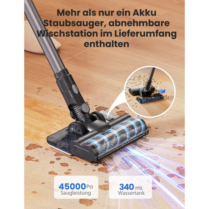 Бездротовий пилосос Proscenic P11 з функцією миття підлоги, 45KPA, 550W, 60хв, сірий