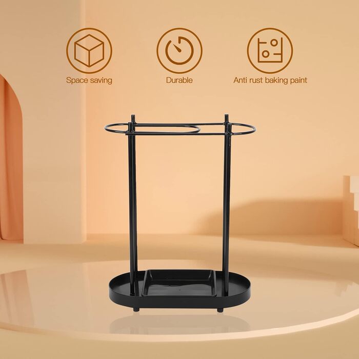 uyoyous Umbrella Stand Metal Umbrella Stand Rain Umbrella Holder 53 x 36 x 18.5 cm Freestanding Umbrella Holder with Rain Tray, Corner Umbrella Stand Black