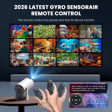 Портативний проєктор Mini Beamer 4K/1080p з Wi-Fi 6 та Bluetooth 5.4. Keystone 180°, сумісний з HDMI, TV Stick, Memory Stick, Laptop. Колір: Бежевий