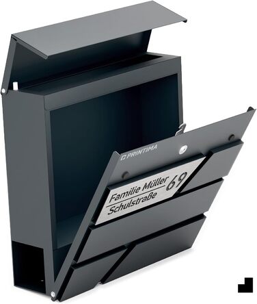 Поштовий ящик для газет Anthrazit Julia Standard: персоналізований з табличкою для імені, настінний, порошкове покриття RAL 7016, 37x37 см