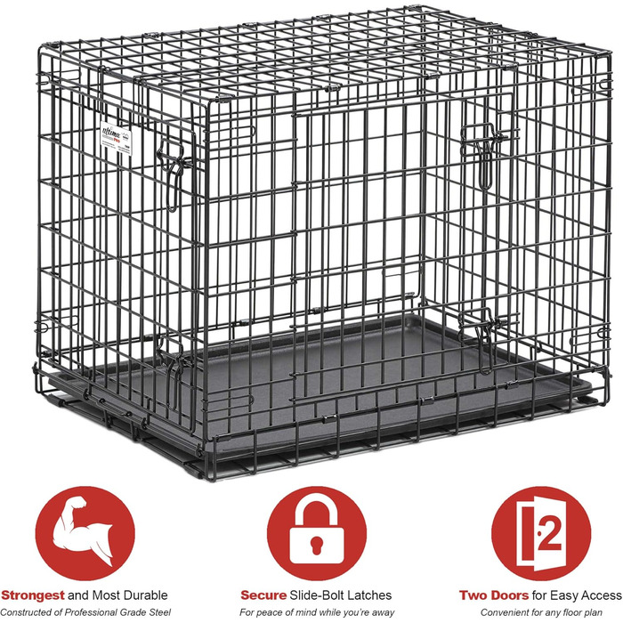 Кія для собак Midwest Homes Ultima Pro Series 748UP, 122 см, металева, з подвійними дверима, роздільником, захистом для підлоги та мискою, лакування Satin e-Coat, 79 x 57 x 60 см