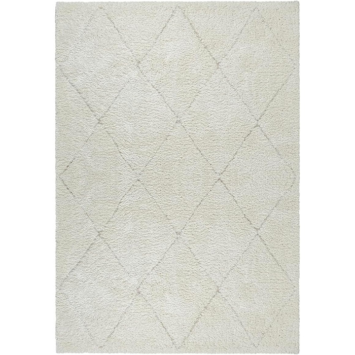 Килим Bahar Shaggy: дизайнерський килим для вітальні, м'який та легкий у догляді, високий ворс, кремовий ромбічний візерунок, 120 x 170 см