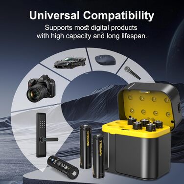 SURFOU Акумулятори Li-ion 4 AA + 4 AAA з зарядним пристроєм, 1300 мАг, висока ємність 1.5V, з інтегрованою коробкою для зберігання, 1600+ циклів, 8-зарядний пристрій з 4 AA 3700 мАг та 4 AAA 1300 мАг