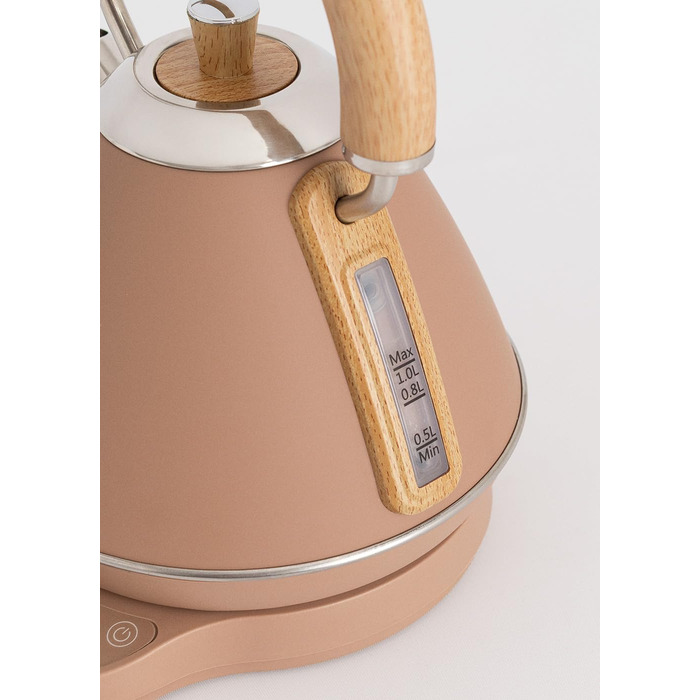 Електричний чайник RETRO PRO Mokka з регулюванням температури 1 л, автоматичне відключення, швидке кип'ятіння, антиковзаюча підставка, прозорий індикатор рівня води, 1200W