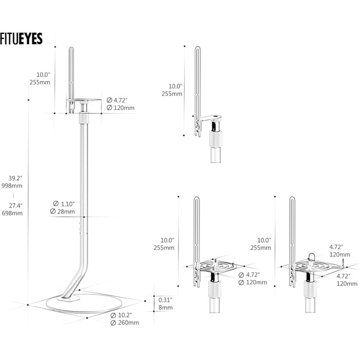 Підставка для колонок FITUEYES Design, регульована висота, металева, чорна (2 шт.)