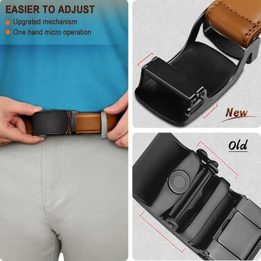 Чоловічий шкіряний ремінь KEMISANT з автоматичною пряжкою, 35 мм, без дірок, регульований, 140-160 см