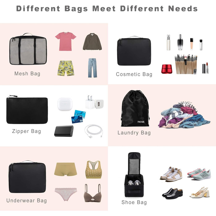 Набір органайзерів для валіз BAGAIL (8 шт.), чорний