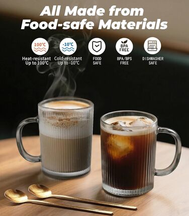 Набір кавових чашок 4 шт. 350 мл для капучино, лате макіато з ложками (сірий)