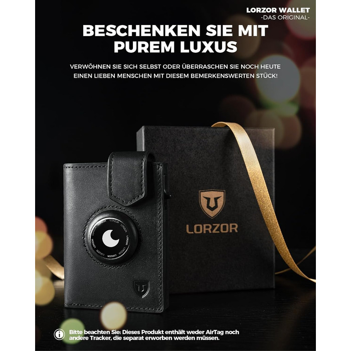 LORZOR® AirTag Wallet - Slim Wallet with Coin Pocket & RFID Protection - AirTag Wallet for Men Made of Genuine Leather - AirTag Wallet - Card Holder - Smart Wallet/Bifold Wallet for Men
