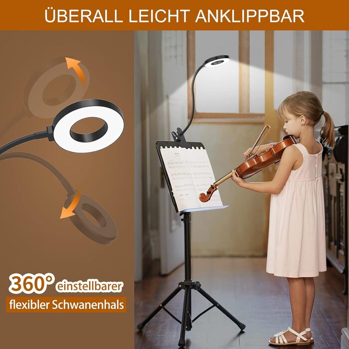 iZELL LED лампа для читання з гнуким світильником - 3 режими, 10 рівнів яскравості, USB-зарядка, 40 см