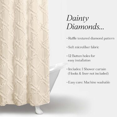 Штора для ванної Lush Decor, Шabby Chic, дизайн у стилі ферми, 182.9 x 182.9 см, слонова кістка/світло-жовтий