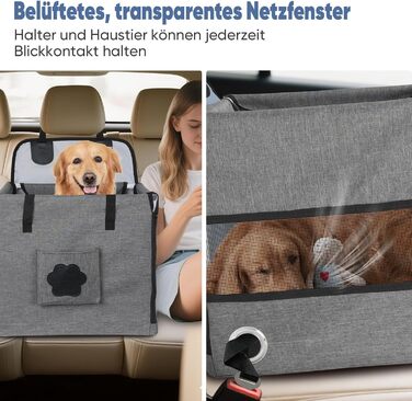 Автомобільний лежак для собак 44x40x40 см – міцний лежак з ременями безпеки та сіткою, знімний кошик для собак на заднє сидіння, водонепроникний та зручний