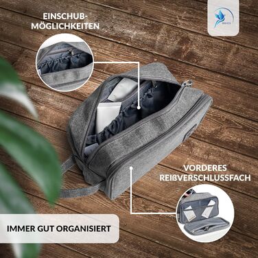 Чоловічий та жіночий туалетний набір Obics 8L XL - велика косметичка для подорожей з дзеркалом та 10 відділеннями для кемпінгу та подорожей (чорний, сірий)