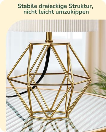 EDISHINE Настільна лампа, сучасний індустріальний дизайн, цоколь E14, вінтаж, для спальні, вітальні, білий & золотий колір (кремово-білий жалюзі + золото)