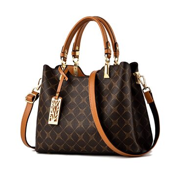 Сумка жіноча Nicole & Doris елегантна шопер середнього розміру з PU шкіри коричнева з брелоком