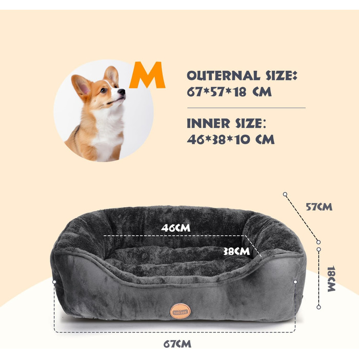 Nobleza Dog Bed for Small and Medium-Sized Dogs, Cats - Non-Slip Dog Basket with Super Soft Fiber Filling, Washable, Black, 67x57cm