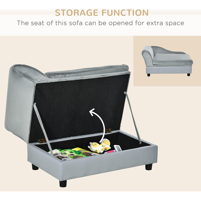 PawHut Крісло-диван для собак та котів з місцем для зберігання, сірого кольору, 76 x 45 x 43 см