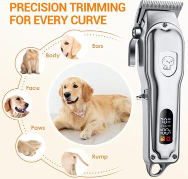 Машинка для стрижки собак і котів, професійна, з 4 насадками, потужний мотор, для тіла, обличчя, вух, лап (срібна)