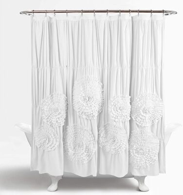 Шторка для душу Lush Decor Serena з рюшами, 183x183 см - квітковий дизайн, вінтажний гламур, стиль кантрі