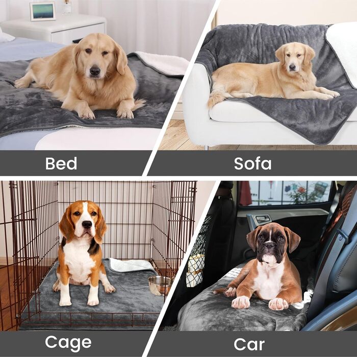 PETTOM Плед для собак та котів, водовідштовхуючий, м'який флісовий підстилку, 152 x 127 см (Сірий)