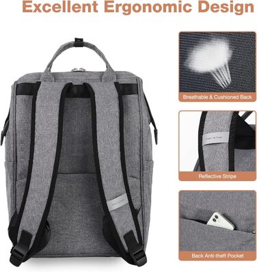 Рюкзак Lekesky для жінок: шкільний, з відділенням для ноутбука 15.6 дюймів, антикрадійний, сірий