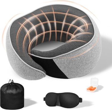 Подушка для шиї у літак, Memory Foam, регульована, з навушниками та маскою для сну, для подорожей
