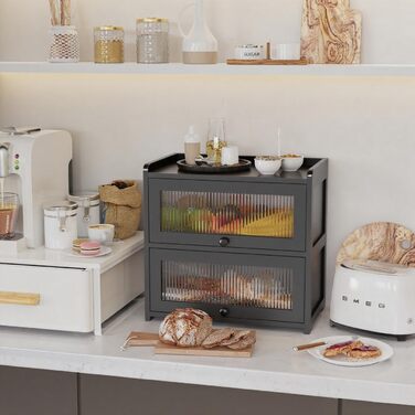 BAMBANG Дерев'яний Brotbox для кухонної стільниці, Brotbox у стилі ферми з 2 дверцятами, дерев'яний Brotbox для зберігання хліба, контейнер для саморобного хліба, натуральне дерево (UK-MBX)