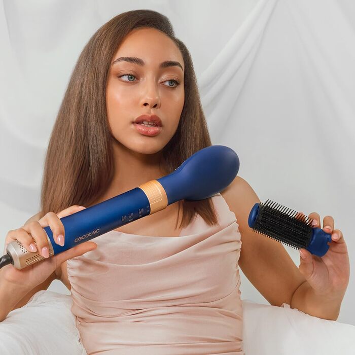 Фен-щітка Cecotec AirGlam Blue 12in1 з Coanda CeramicCare - 12 насадок, 1400W, цифровий двигун, зменшує пухнастість