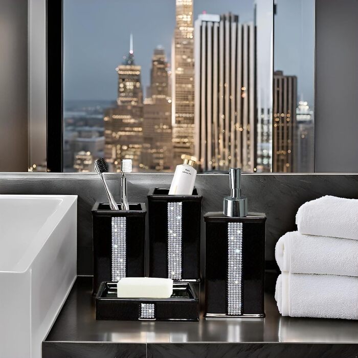 Набір аксесуарів для ванної кімнати CAAHANJIA: дозатор мила, 2 склянки, мильниця, чорний колір, 340 мл