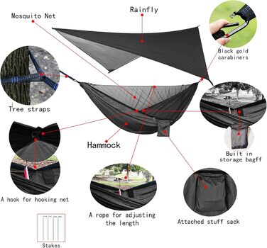Легка туристична гамак з нейлону для відпочинку на природі з тентком від дощу, міцна, для подорожей, кемпінгу та активного відпочинку