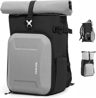 Рюкзак для камери Tarion Rolltop: професійний фоторюкзак з жорсткою оболонкою, відділенням для 16-дюймового ноутбука, сумісний з DSLR/SLR камерами, об'єктивами та штативом (сірий)