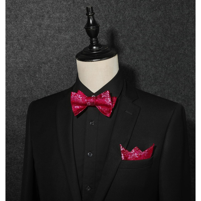 HISDERN Комплект краваток та нагрудного хустинки з квітковим принтом для чоловіків. Квітковий жакардовий комплект краваток для весілля та свят. Рожевий колір.