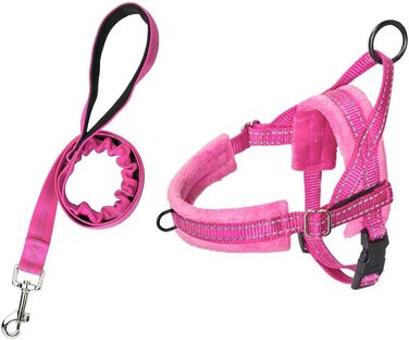 Нашийник для собак від тяги з повідком, анти-тяга, відбиваючий нашийник для цуценят, безпечний нашийник, анти-заплутування, для маленьких та середніх собак та цуценят, чорний (XXS, Рожевий)
