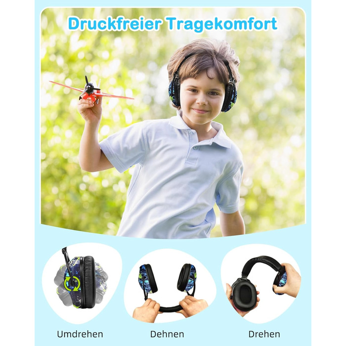 Навушники для захисту від шуму ZOHAN 030 для дітей 3-18 років, блакитні, з графіті