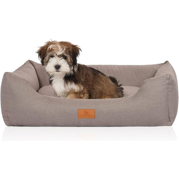 Knuffelwuff Dog Bed Lotte made of Velour with a fine hand-woven character XXL 120 x 85cm - removable cover - washable - for large, medium and small dogs (Light Grey, L 120 x W 85 x H 25 cm)