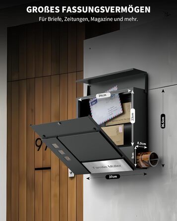 Поштовий ящик Anthrazit з гравіюванням, персоналізований, нержавіюча сталь, з відділенням для газет та замком (2 ключі) | Поштовий ящик з іменним шильдиком та номером будинку