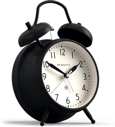 NEWGATE® Classic Double Bell Alarm Clock – The Covent Garden Metal Clock with modern dial, hammer and bell alarm… (Black)