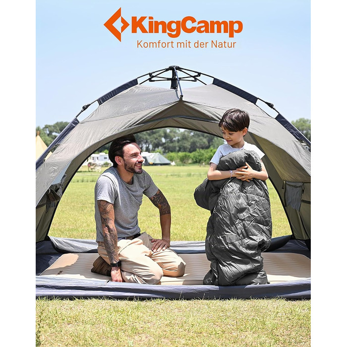Дитячий спальний мішок KingCamp з бавовни для літа (100-145 см), легкий та теплий для дітей 10-12 років, зелений, 165x70 см, з сумкою для транспортування