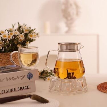 Скляний чайник CNGLASS з кнопкою One-Touch, 600 мл, з фільтром із нержавіючої сталі, термостійкий заварник для листового чаю, прозорий